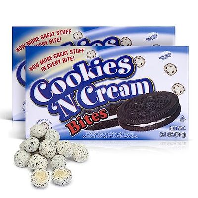 Movie Theater Candy Box - Cookies N Cream Cookie Dough Bites wCrunch Bites - Egg-Free Ice Cream Toppings for Movie Night, Parties - Cookie Dough Candy Movie Snacks - 2 Boxes, 3.1 ounces