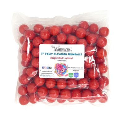YANKEETRADERS Bright Red Fruit Flavored Gumballs 1&quot;, 2 Pounds Bulk
