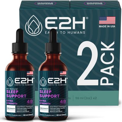 E2H Natural Sleep Aid - Liquid Melatonin with Chamomile, Theanine - Sleep Better, Deeper, Longer - Vegan, Gluten Free - Provides Stress Relief (2 Bottles)