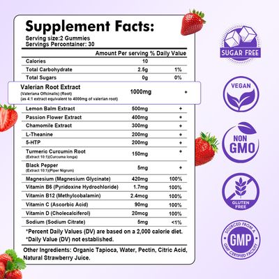 2 Pack Valerian Root Gummies Organic, Valerian Root Supplement for Zzz, Relaxation Calm, Natural Herbal Supplement for Men Women, Melatonin Free, Vegan, Non-GMO, Strawberry Flavor, 60 Count