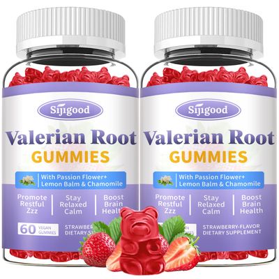2 Pack Valerian Root Gummies Organic, Valerian Root Supplement for Zzz, Relaxation Calm, Natural Herbal Supplement for Men Women, Melatonin Free, Vegan, Non-GMO, Strawberry Flavor, 60 Count