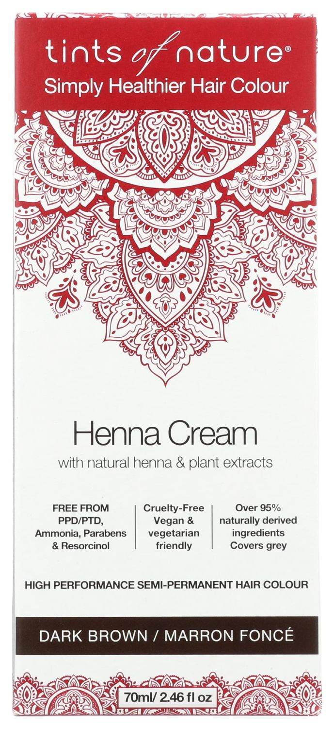 Tints of Nature Simply Healthier Hair Colour, Henna Cream Dark Brown, Semi-Permanent Hair Colour, 2.46 Oz
