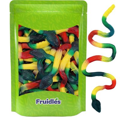 Fruidles Giant Gummi Rattle Snake Candy, Assorted Fruit Flavors Gummies, Allergy Friendly, Non-GMO, No Artificial Sweeteners Gummy (1 Pound)