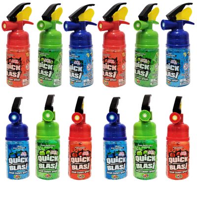 The Dreidel Company Candy Spray Comes in Three Flavors Cherry Splash Blue Raspberry Blast Sour Apple Blast, Kosher Certified, 2.01 OZ Per Bottle 57 Grams (Fire Extinguisher Quick Blast, 12-Pack)