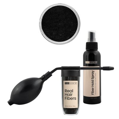 Hair Illusion Combo Kit - Hold Spray, 38g Hair Fiber Bottle, Applicator Hairline Optimizer (Jet Black)