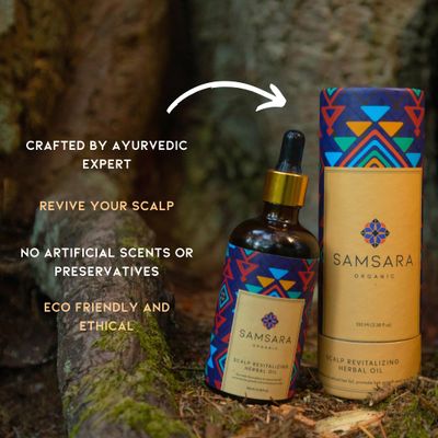 Samsara Organic Scalp Revitalizing Herbal Oil With Bhringraj, Brahmi Other Ayurvedic Herbs To Promote Growth, Control Fallout Scalp Treatment 100 Natural Hair Care