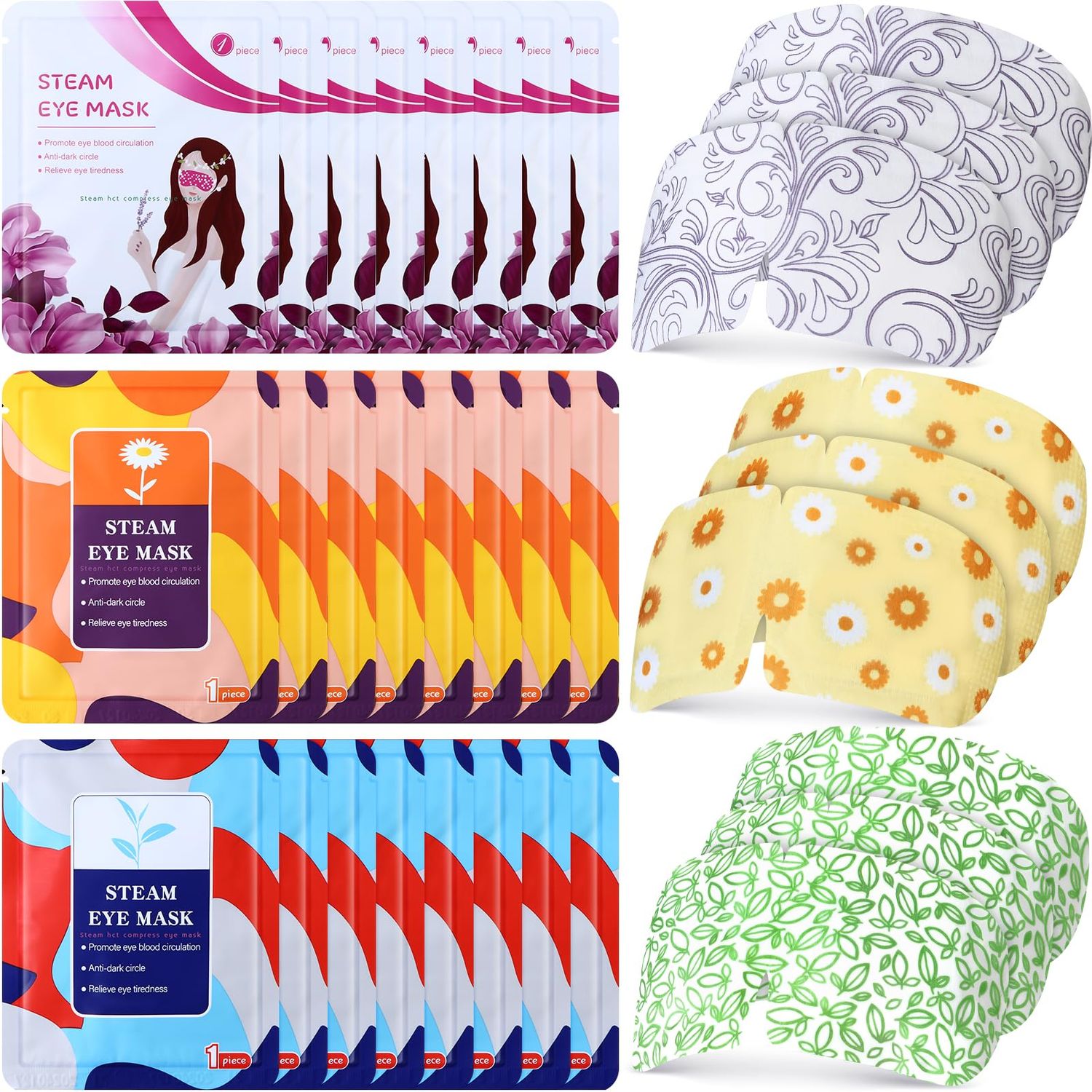 Silicherry 48 Packs Steam Eye Mask Disposable Self Heating Eye Mask for Dry Eyes Spa Warm Sleep for Home Office Travel Eyestrain Relieve