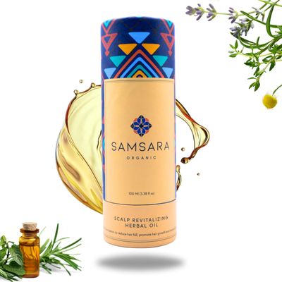 Samsara Organic Scalp Revitalizing Herbal Oil With Bhringraj, Brahmi Other Ayurvedic Herbs To Promote Growth, Control Fallout Scalp Treatment 100 Natural Hair Care