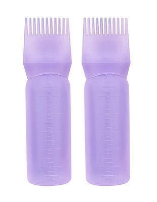 Yebeauty Root Comb Applicator Bottle, 2 Pack 6 Ounce Hair Oil Applicator Bottle for Hair Dye Bottle Applicator Brush with Graduated Scale- Purple