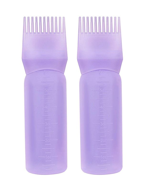 Yebeauty Root Comb Applicator Bottle, 2 Pack 6 Ounce Hair Oil Applicator Bottle for Hair Dye Bottle Applicator Brush with Graduated Scale- Purple
