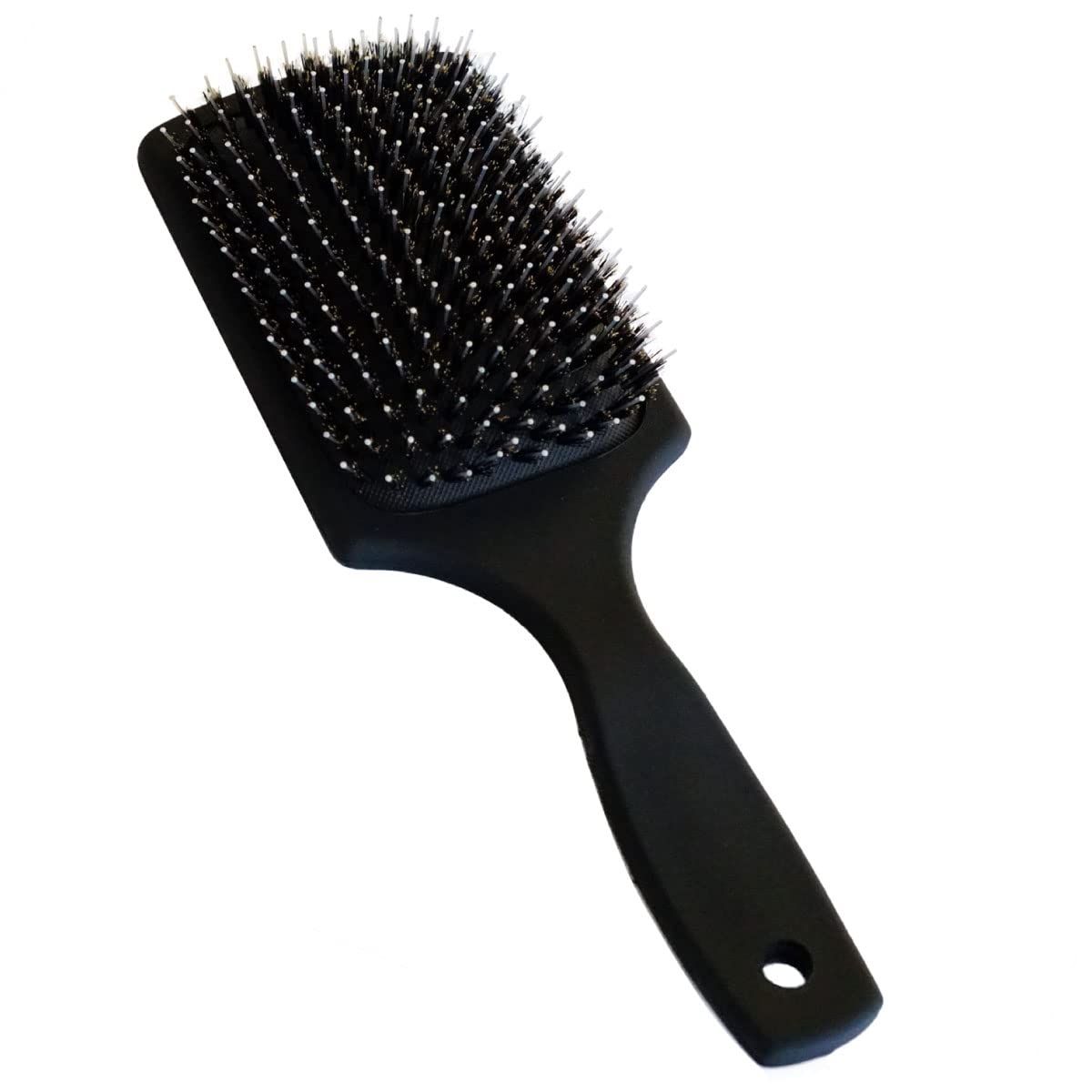 Everlong Hair Boar Bristle Brush, Black, Adds Shine Promotes Hair Growth, Scalp Massage Detangling, Safe for All Hair Types Extensions Wigs, Matte Black Coated Ergonomic Handle