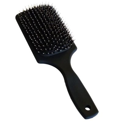 Everlong Hair Boar Bristle Brush, Black, Adds Shine Promotes Hair Growth, Scalp Massage Detangling, Safe for All Hair Types Extensions Wigs, Matte Black Coated Ergonomic Handle