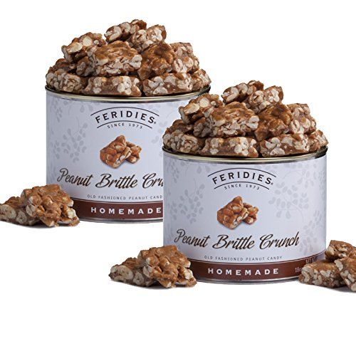 FERIDIES Unique Candy Nut Tins Homemade Peanut Brittle Crunch, Top Grade Virginia Peanuts, No Preservatives, 18oz Vacuum Sealed 1.12 Pound (Pack of 2) Peanut Brittle
