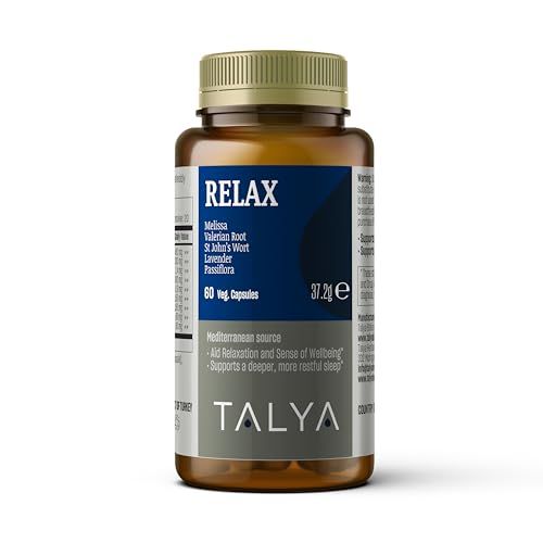 TALYA Relax Sleep Support - Blend with Melissa, Valerian, St Johns Wort, Lavender, Passiflora - Vegan, Non-GMO, 60 Capsules- Supports Calm Sleep Eases Stress