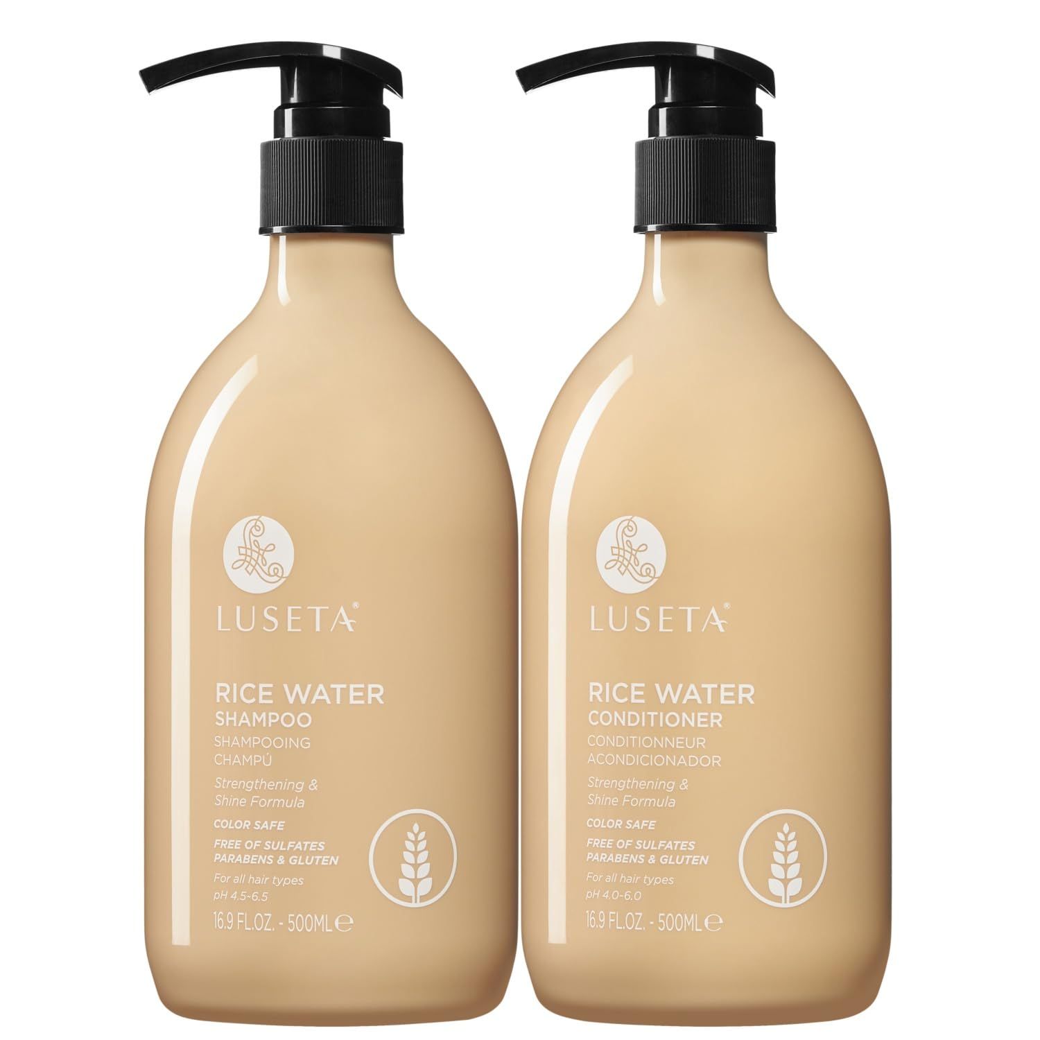 Luseta Rice Water Shampoo and conditioner Set Strengthening Nourishing Revitalizes Shine for All Hair Types Hydrating Frizz Control for Women and Men 16.9oz2