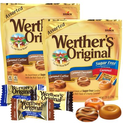 Werther&#39;s Original Caramel Hard Candy Assorted Flavors, 2 Pack of Individually Wrapped Sugar Free Werther&#39;s Hard Candy, 7.7oz Each, Perfect Werthers Candy for Sharing or Stocking Up
