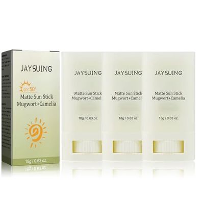 Matte Sun Stick with Mugwort Camelia SPF50 Organic Sunscreen Stick Lightweight, Refreshing Moisturizing Facial Sunscreen for All Skin Types (3 Pcs)