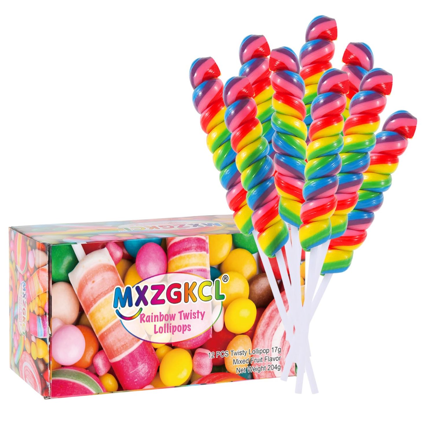 Big Size! 12 Pack Twisty Lollipop, Rainbow Twist and Swirl Lollipops Individually Wrapped Bulk, Kid&#39;s Lollipops Candy for Birthday, Net 17g Mixed Fruit Flavor