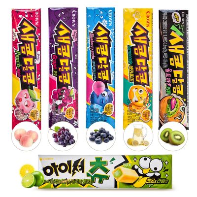 COELO Korean Sweet Sour Chewing Candy Variety 6Packs (Total 6.8oz) Soft Chewy Gummy Treat Fruity Flavored Assorted (Peach, Grape, Lemonade, Kiwi, Blueberry, Lemon Lime Flavor)