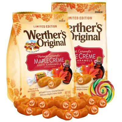 Needzo Werther&#39;s Original Limited Edition Harvest Soft Caramel Candies, Maple Crme Filled Chewy Candy, Sharable Size Bags, Pack of 2, 7.4 Ounces Each