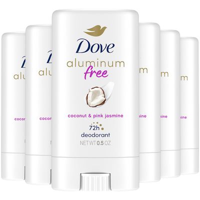 Dove Travel Essentials, Aluminum-Free Deodorant, Coconut Pink Jasmine 6-Pack - Soothing Formula with 48H Odor Protection, 0.5 Oz Ea