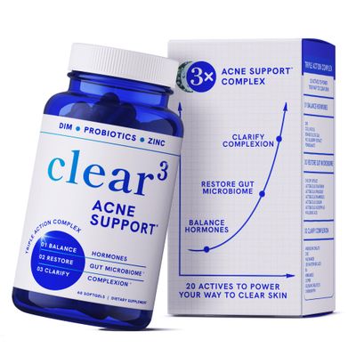 Clear Skin Acne Supplement with Zinc, DIM Probiotics 3-in-1 Balance, Clarify, Restore Support with Hyaluronic Acid Skin Support Vitamins for Women Men Oral Hormonal Acne Pills 60 Ct
