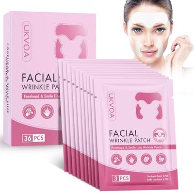 UKVOA Forehead Wrinkle Patches Smile Line Patches, Overnight Facial Wrinkle Treatment with Hyaluronic Acid, Aloe, Collagen Vitamin E to Lift Smile Lines for Women 36pcs