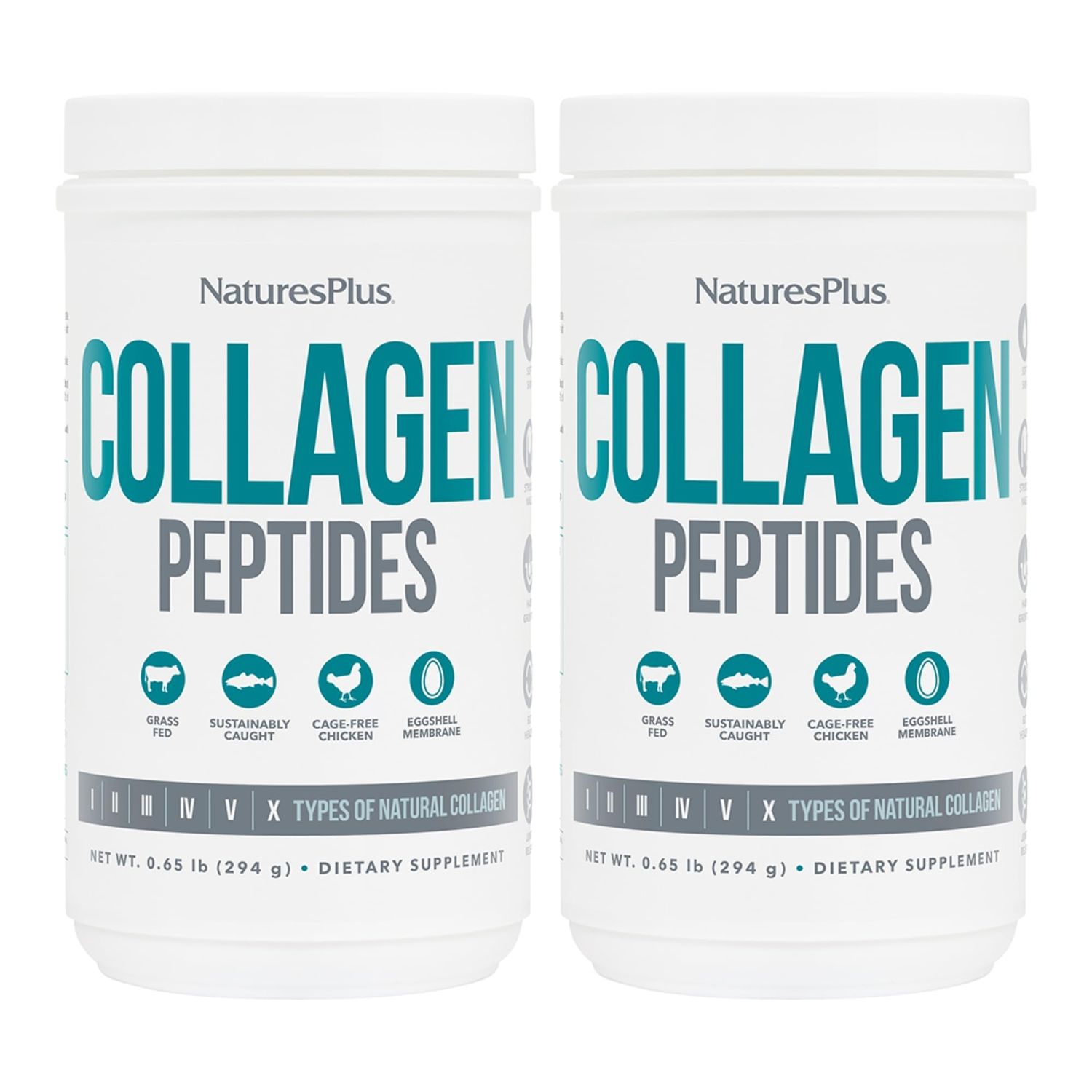 Natures Plus Collagen Peptides - 0.65 lbs Powder, Pack of 2 - Hair, Skin, Nail Joint Health, Immune System Support - Non-GMO, Gluten Free - Up to 56 Total Servings
