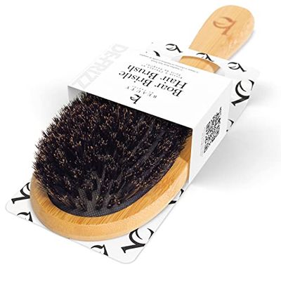 Boar Bristle Hair Brush - Smoothing Soft Bristle Brush for Men, Women Kids, Bamboo and 100 Boar Bristles for Fine Thin Hair, Distributes Oils for Natural Shine, Soft Gentle on Scalp