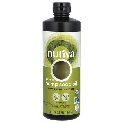 Nutiva Organic Cold-Pressed Unrefined Raw Hemp Seed Oil, 24 Ounce, USDA Organic, Non-GMO, Whole 30 Approved, Vegan, Gluten-Free Keto, Rich In Omega 3 6 Fatty Acids