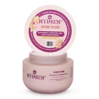Hydrim Botanical Hydrating Hair Mask for Damaged Hair - Max Repair Deep Hair Conditioner - Hair Moisturizer, Infused with Argan Oil Plus 10 More Nourishing Oils - Fresh Floral Aroma, 8.45 fl oz