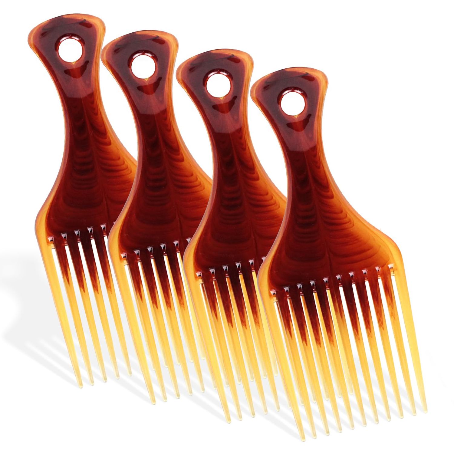 4 Pack Wide-Tooth Tortoiseshell Hair Combs - Afro Pick Styling Comb Set for Thick Hair, Hairdressing, Braiding Scalp Massage