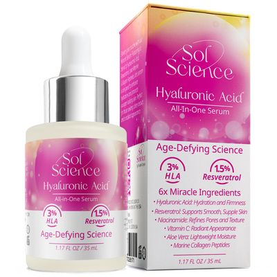 All In One Hyaluronic Acid Face Serum - Ultra Hydrating Anti Aging Serum with Vitamin C, Marine Collagen Niacinamide for Brightening Firm, Smooth Skin 1.17 FL Oz
