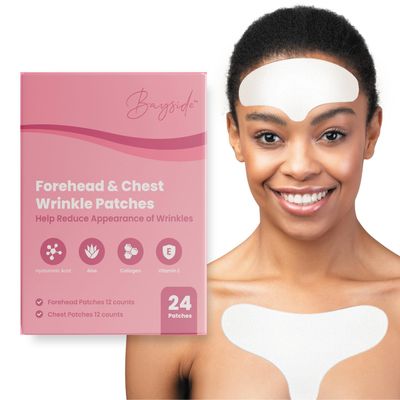Bayside Forehead Chest Wrinkle Patches Set Hyaluronic Acid, Collagen Vitamin E Overnight Smoothing Treatment for Fine Lines Wrinkles Non-Invasive, Skin-Friendly Rejuvenating Care