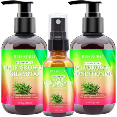 Hair Growth Shampoo and Conditioner Set wHeat Protectant Spray,Rosemary Biotin Keratin Argan Oil Sulfate Free Routine Hair Growth Products for Thinning Hair Hair Loss,Birthday Gifts for Women Men