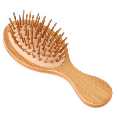 Natural Bamboo Brush, Mini Paddle Detangling Hairbrush Portable Bamboo Bristles Scalp Massage Comb Anti-Static Pocket Size Wooden Travel Hair Brush for Women Men Kids ThickThinCurlyDry Hair