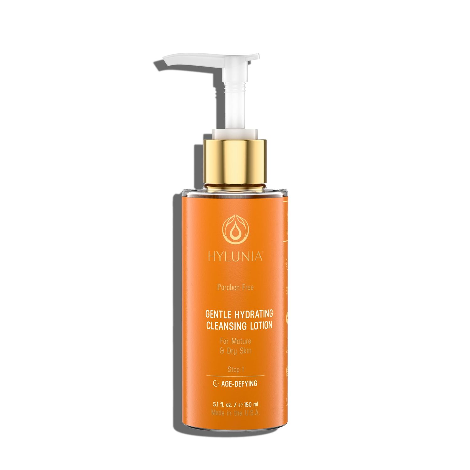 Hylunia Skincare Gentle Cleansing Lotion 5.1 oz with Hyaluronic Acid Olive Oil Squalene - Hydrating, Non-Drying, pH Balanced Facial Cleanser for Sensitive Mature Skin, Makeup Remover