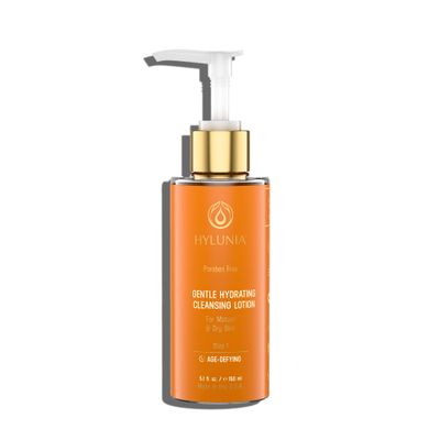 Hylunia Skincare Gentle Cleansing Lotion 5.1 oz with Hyaluronic Acid Olive Oil Squalene - Hydrating, Non-Drying, pH Balanced Facial Cleanser for Sensitive Mature Skin, Makeup Remover