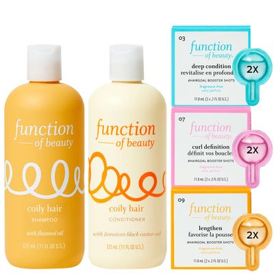 Function of Beauty Coily Hair Shampoo Conditioner (11 oz Each) Curl Definition, Lengthen Deep Condition HairGoal Boosters Set - Sulfate-Free - Nourish, Hydrate Revive Coils Curls