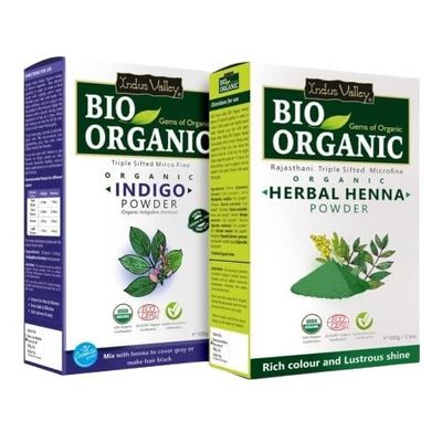 Indus Valley Bio Organic Natural Henna Hair Color For Grey Hairs -100gm (Herbal Henna Indigo leaf Powder)