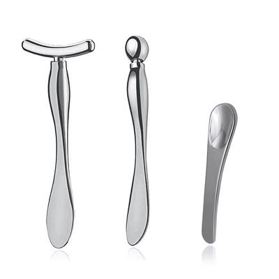 3 Pcs Metal Eye Cream Applicator Tool, Eye Roller Massage Sticks and Makeup Cream Spoon, Facial Massager for Reducing Puffiness Wrinkle Dark Circles