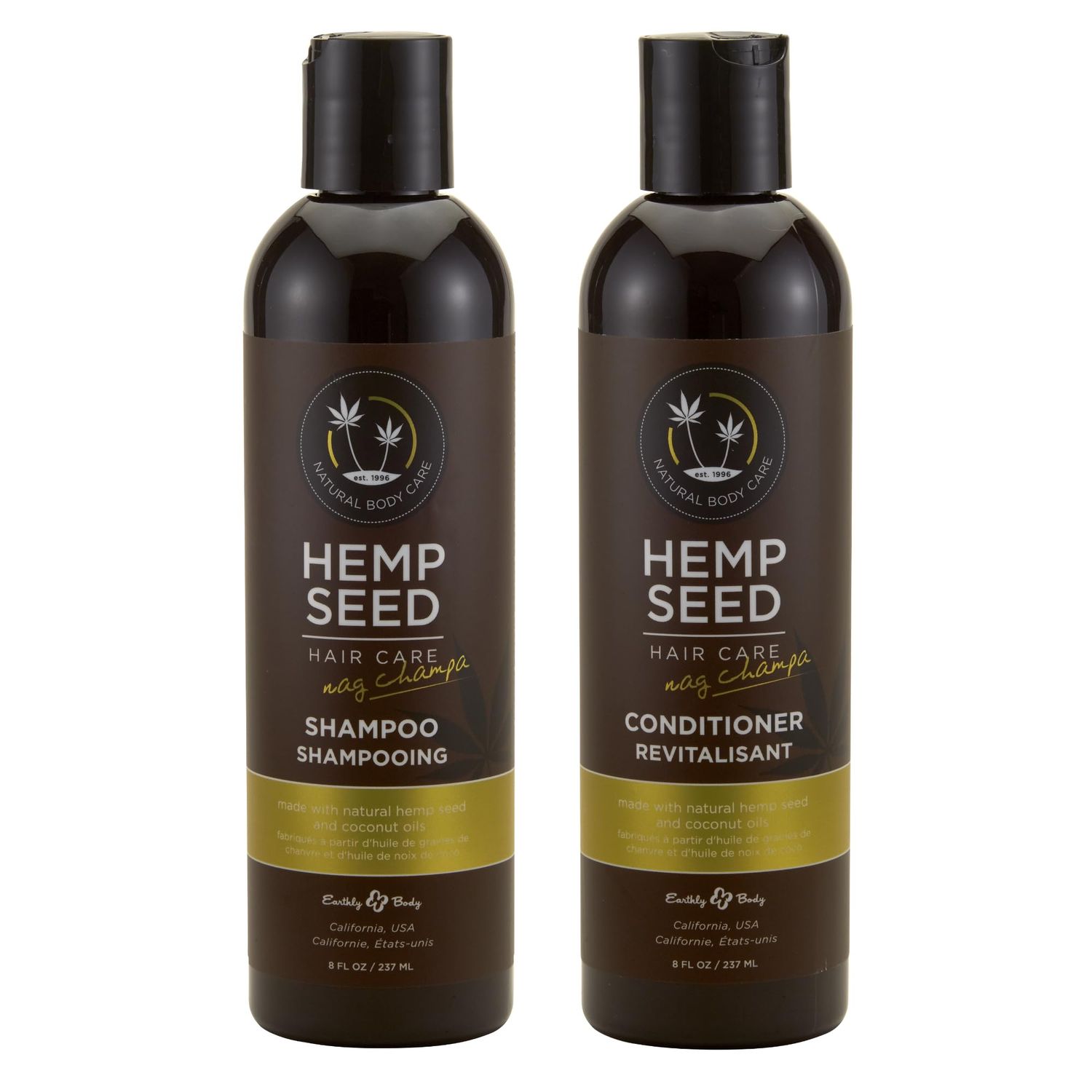 Hemp Seed Hair Care Shampoo Conditioner, Nag Champa - 8 oz Each - With Hemp Seed Oil Coconut Oil - Vegan, Cruelty Free