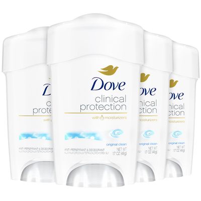 Dove Deodorant for Women, Clinical Protection Antiperspirant, Original Clean 4-Pack - Prescription Strength Wetness Protection with Moisturizers, 1.7 Oz Ea