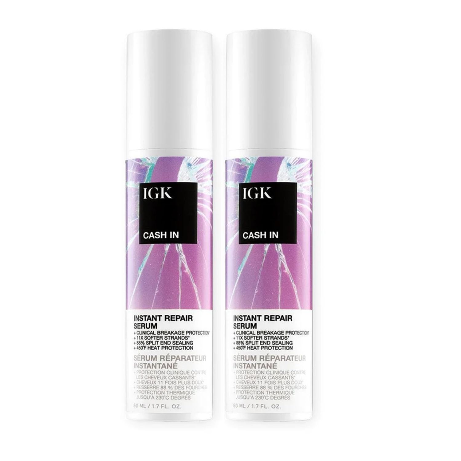 IGK Cash In Instant Repair Hair Serum Reduce Breakage Increase Strength Silicone-Free 1.7 oz (Pack of 2)