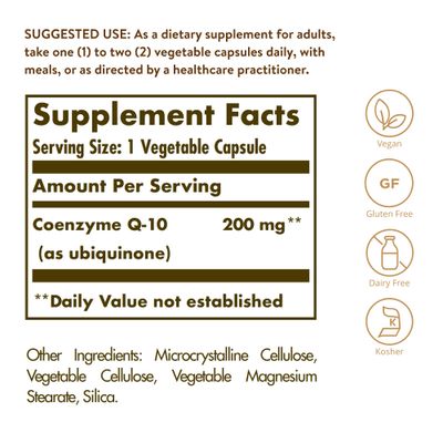 Solgar Vegetarian CoQ-10 200 mg, 60 Vegetable Capsules - Heart Healthy, Protective Antioxidant - Coenzyme Q10 (CoQ-10) Supplement - Vegan, Gluten Free, Dairy Free, Kosher - 60 Servings