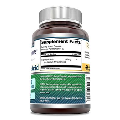 Amazing Formulas Hyaluronic Acid 100 Mg Capsules Supplement Non-GMO Gluten Free Made in USA (1 Pack, 60 Count)