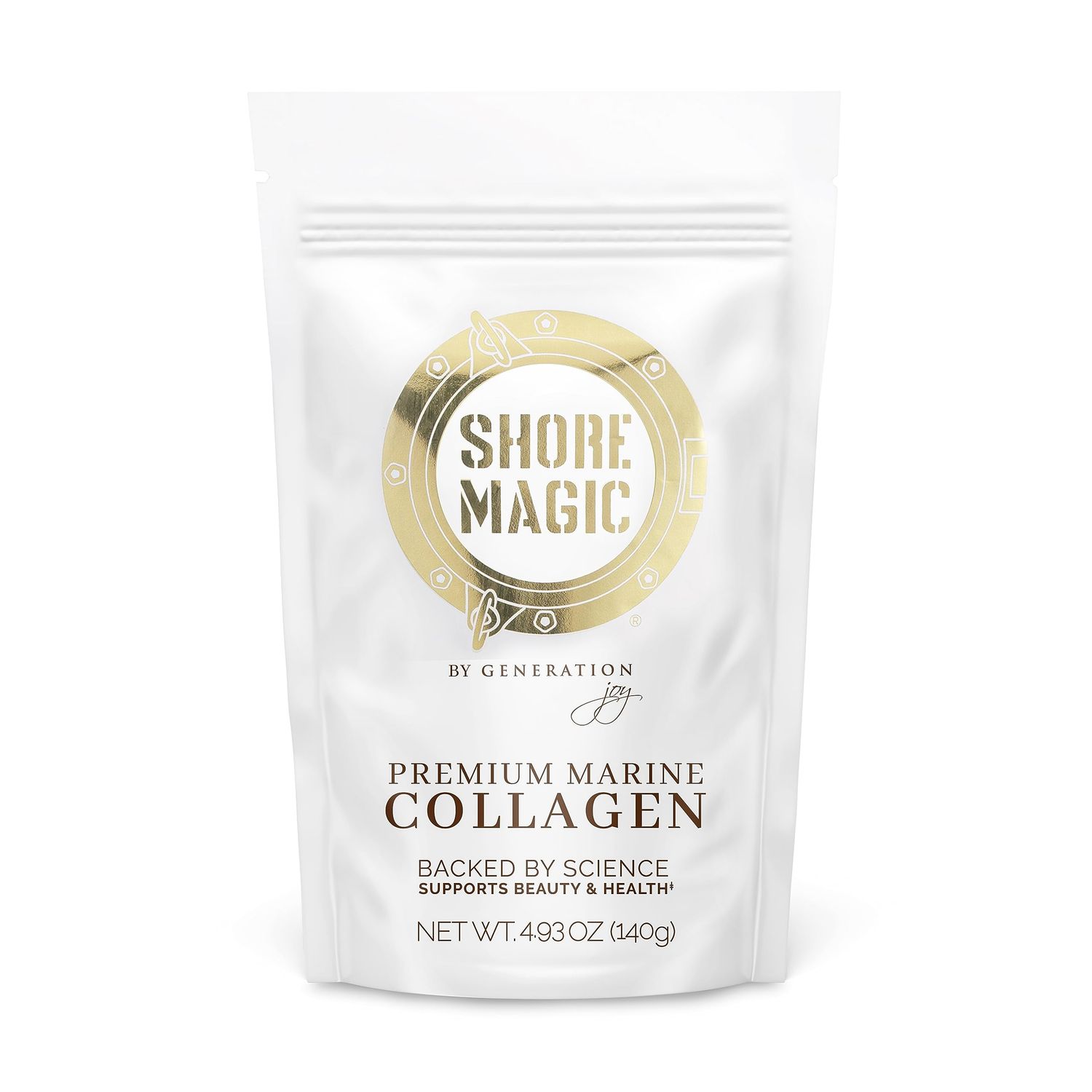 Shore Magic Premium Marine Collagen Powder with Type I II III and IV, Hydrolyzed Peptides for Women and Men, Sourced from Wild Fish, Certified Kosher, Unflavored, Sustainable 4.93 Oz Pouch