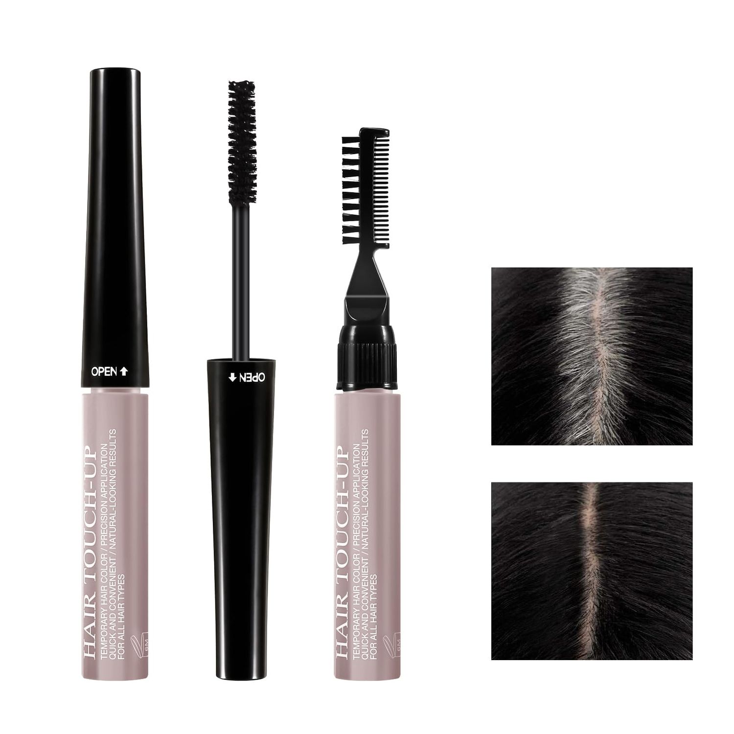 GEUUFEA Root Touch Up Hair Color, 3 In 1 Gray Hair Concealer Stick with Precision Applicator, Temporary Hairline Filler, Multi-Purpose Mascara for Eyebrow and BeardBlack