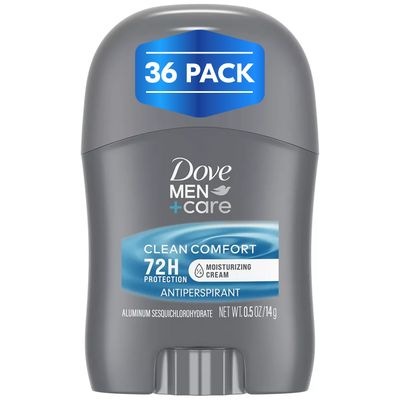 Dove MenCare Clean Comfort Antiperspirant, 36-Pack -Mens Mini Deodorant, Travel Size, Bulk, 72H Protection, 0.5 Oz Ea