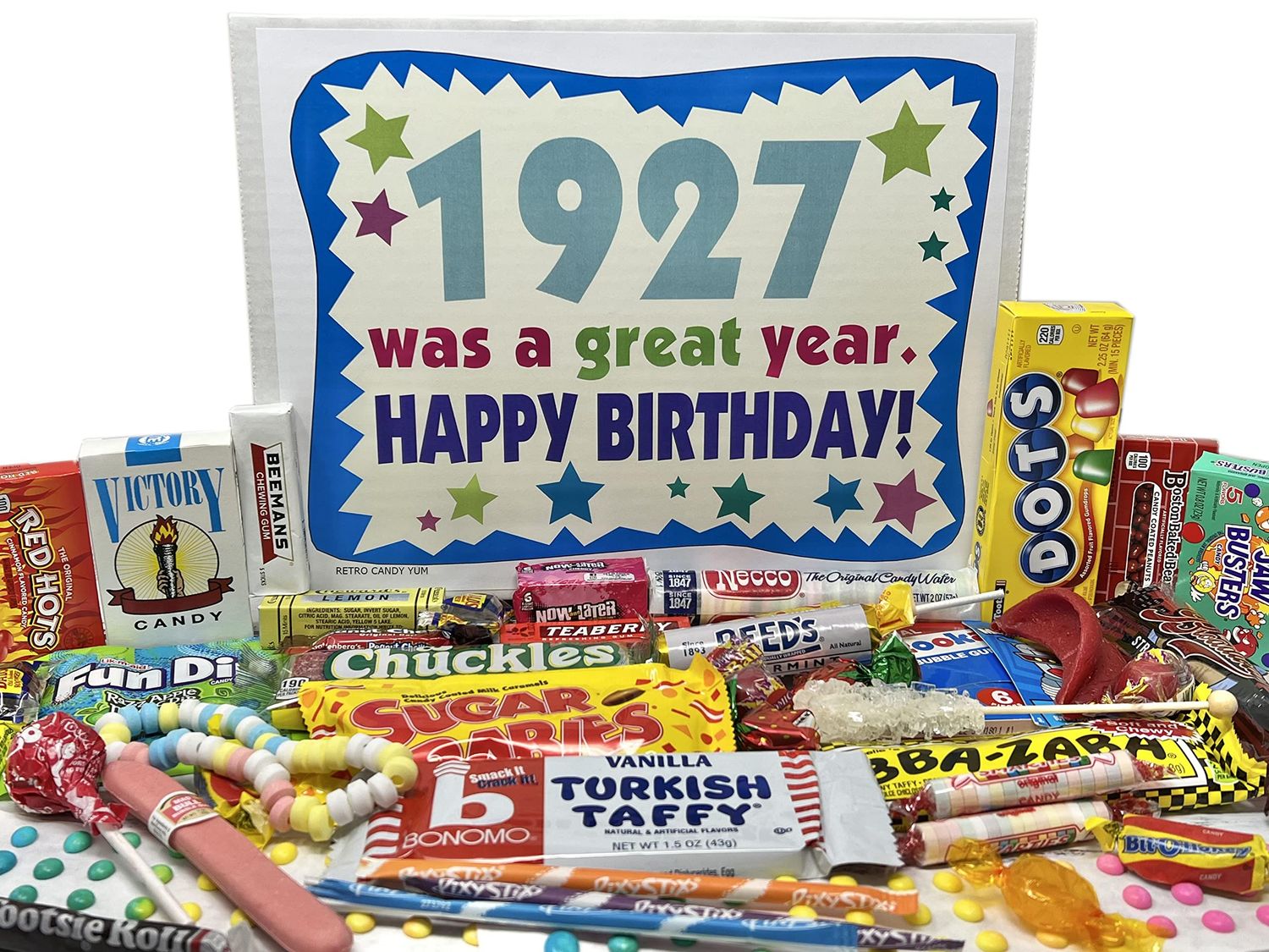 RETRO CANDY YUM 1927 98th Birthday Gift Box of Nostalgic Retro Candy from Childhood for 98 Year Old Man or Woman Born 1927